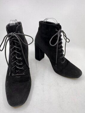 SAINT LAURENT Black Suede Babies 90's Lace up Heeled Ankle Boots